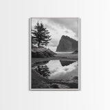 Coastal Rock Reflections, Nature Photography, Ocean Landscape, Framed Canvas Print, Moody Living Room Art, Minimal Decor