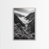 Foggy Mountain Valley, Nature Escape, Serene Wall Art, Framed Canvas Print, Adventure Photography, Cabin Autumn Decor
