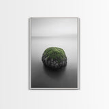 Moss Rock Minimal, Green Accent Art, Coastal Zen Decor, Framed Canvas Print, Modern Neutral Room, Nature Wall Aesthetic