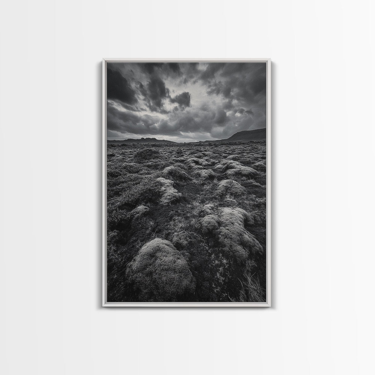 Moss Covered Lava, Iceland Landscape, Moody Nature Scene, Framed Canvas Print, Fall Rustic Decor, Earth Tone Wall Art