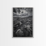 Moss Covered Lava, Iceland Landscape, Moody Nature Scene, Framed Canvas Print, Fall Rustic Decor, Earth Tone Wall Art