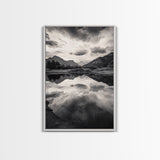 Alpine Reflections, Dramatic Skies, Mountain Serenity, Canvas Print, Living Room Wall Art, Moody Landscape Photography, Monochrome Decor