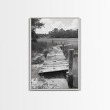 Marsh Dock, Southern Nature, Weathered Pier, Framed Canvas Print, Guest Room Wall Art, Rural Landscape, Fall Wall Art, Country Style