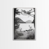 Forest Lake, Mountain View, Peaceful Trail, Framed Canvas Print, Cabin Decor, Fall Landscape, Living Room Art, Tranquil Nature Print