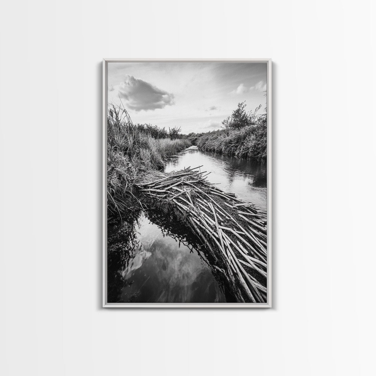 Nature Escape, Stream View, Rustic Landscape, Autumn Calm, Framed Canvas Print, Nature art, Rustic Wall Decor, Cabin Art, Office Artwork