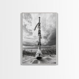 Coastal Totem, Beach Symbol, Stormy Horizon, Framed Canvas Print, nautical art, entryway decor, tribal coastal artwork, Modern Loft Decor