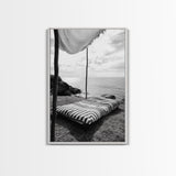 Seaside Nap, Minimal Daybed, Coastal Shade, Serene Moment, Canvas Print, Beach Bedroom Decor, Boho Seaside Art, Coastal Wall Style