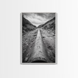 Industrial Line, Utility Pipe, Grunge Road, Canvas Print, Black White Photography, Modern Loft Decor, Urban Wall Art, Minimalist Style
