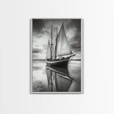 Sailboat Reflections, Calm Waters, Stormy Sky, Canvas Print, Nautical Wall Art, Office or Den Decor, Classic Maritime Photography