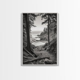 orest Cove, Ocean View, Pacific Trail, Framed Canvas Print, Coastal Nature Wall Art, Entryway Decor, Earthy Minimalist Photography