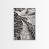 Cliffside Path, Coastal Trail, Ocean Escape, Canvas Print, Moody Landscape Wall Art, Living Room Decor, Adventure Travel Aesthetic