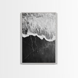 Wave Edge, Cracked Earth, Tide Meets Stone, Nature Contrast, Canvas Print, Abstract Ocean Art, Minimalist Wall Decor, Bathroom Artwork