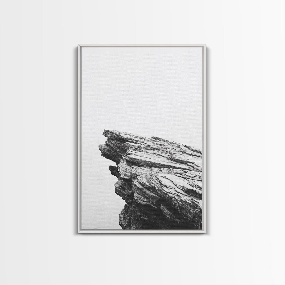 Weathered Cliffside, Coastal Rock, Modern Minimalism, Nature Decor, Framed Canvas Print, Neutral Tones, Office Wall Art, Beachy Aesthetic
