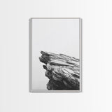 Weathered Cliffside, Coastal Rock, Modern Minimalism, Nature Decor, Framed Canvas Print, Neutral Tones, Office Wall Art, Beachy Aesthetic