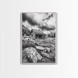 Rustic Cabin, Mountain Hideaway, Stormy Sky, Nature Lodge Decor, Framed Canvas Print, Autumn Vibes, Cozy Wall Art, Rustic Home Style