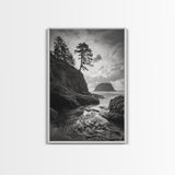 Seastack View, Dramatic Cliff, Ocean Rock Formations, Coastal Drama, Framed Canvas Print, Living Room Wall Art, Natural Scenic Decor