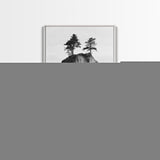Island Reflection, Twin Trees, Still Water, Minimal Seascape, Framed Canvas Print, Bedroom Wall Art, Zen Decor, Black and White Art