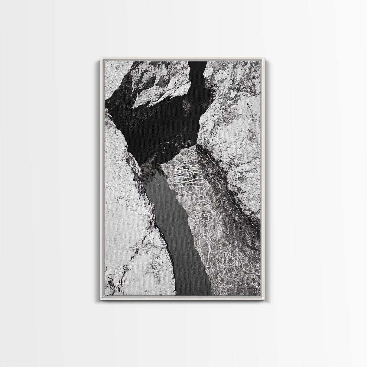 Rock Crevice, Light Ripples, Natural Texture, Abstract Nature, Framed Canvas Print, Kitchen Wall Art, Earth Tone Style, Modern Rustic