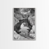 Reflective Rock Pool, Tranquil Nature, Monochrome Landscape, Black and White Framed Canvas Print, Minimalist Bathroom or Spa Wall Art