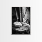 Artisan Soap Still Life, Rustic Wellness Scene, Country Bathroom, Monochrome Framed Canvas Print, Farmhouse Bathroom Wall Art