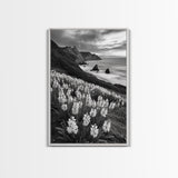 Coastal Blooms, Ocean Cliffs, Seaside Flowers, Canvas Print, Nature Photography, Living Room Art, Modern Coastal Wall Decor, Spring Vibes