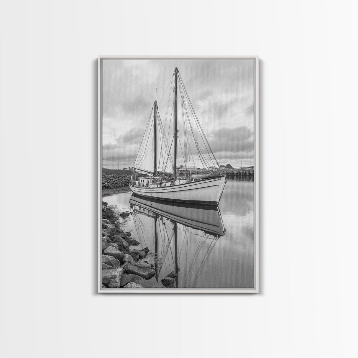 Sailboat Reflection, Harbor Calm, Nautical Scene, Canvas Print, Coastal Wall Art, Beach House Decor, Ocean Photography, Bathroom Art