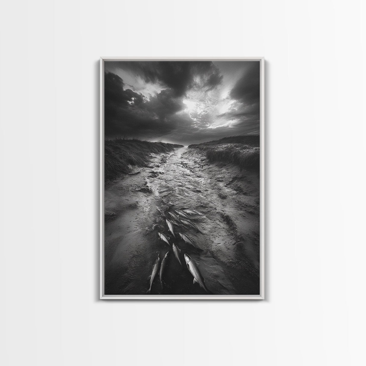 Fish Migration, Dramatic Sky, Moody Landscape, Framed Canvas Print, Dark Nature Art, Rustic Cabin Decor, Fall Wall Art, Nature Drama