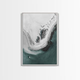 Aerial Beach, Turquoise Sea, Minimal Shoreline, Boat View, Canvas Print, coastal minimalist art, bathroom wall art, modern ocean photo