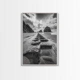 Ocean Rocks, Beach Landscape, Cloudy Sky, Rugged Coast, Canvas Print, coastal adventure wall art, living room decor, nature lover gift