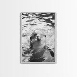 Dolphin Smile, Ocean Friend, Water Reflections, Gentle Waves, Framed Canvas Print, Kids Bathroom Art, Marine Life Decor, Playroom Artwork