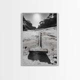 Industrial beach relic, iron hammer, rustic textures, minimalist black and white, Canvas Print, man cave art, coastal masculine decor