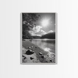 Ocean Shoreline, Serene Landscape, Coastal Photography, Canvas Print, Modern Nature Decor, Living Room Wall Art, Black and White Art