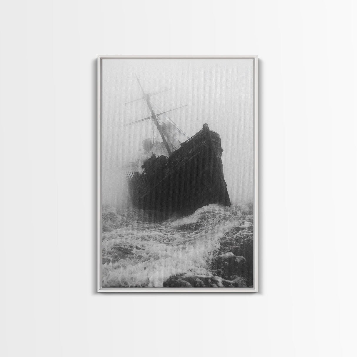 Haunted Ship, Foggy Sea, Maritime Ghost, Canvas Print, Nautical Wall Art, Pirate Ship Aesthetic, Halloween or Fall Home Decor