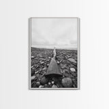 Rifle on Pebbles, Rustic Coastal, Survivalist Aesthetic, Canvas Print, Cabin Wall Art, Masculine Decor, Nature Minimalist Style