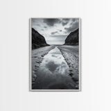 Ocean Reflection, Seaside Path, Moody Coastline, Canvas Print, Black and White Nature Photography, Modern Living Room Wall Art