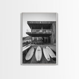 Surf Shack, Beach House, Modern Architecture, Coastal Lifestyle, Framed Canvas Print, Living Room Art, Nautical Wall Decor, Surf Wall Art