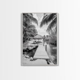 Tropical Dock, Island Escape, Palm Tree Beach, Secluded Lagoon, Canvas Print, Coastal Kitchen Art, Boho Tropical Wall Decor