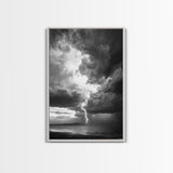 Lightning Strike Beach, Stormy Sky Photography, Dramatic Landscape, Office Wall Art, Nature Scene, Framed Canvas Print, Bold Wall Decor