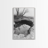 Reflected Trees Pool, Black White Nature, Moody Autumn Wall Art, Rustic Minimalist Style, Framed Canvas Print, Entryway Home Decor