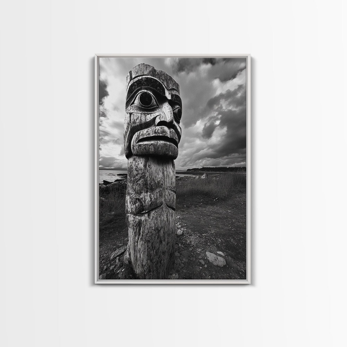 Tribal Totem, Ancient Spirit, Cultural Power, Canvas Print, Rustic Wall Art, Boho Living Room Decor, Ethnic History Accent