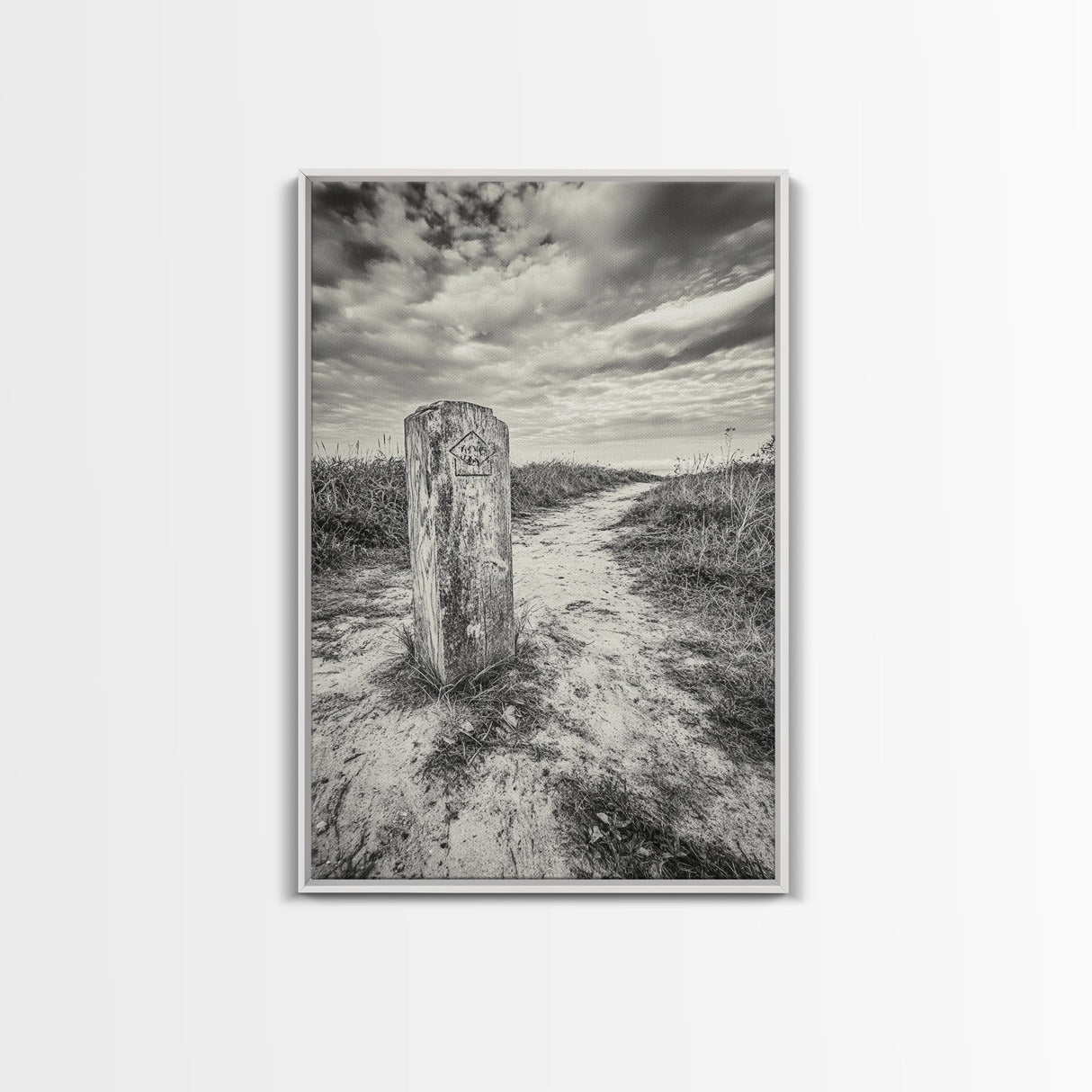 Hiking Marker, Trail Symbol, Windswept Grass, Framed Canvas Print, Outdoor Adventure Wall Art, Nature Lover Gift, Cabin Decor