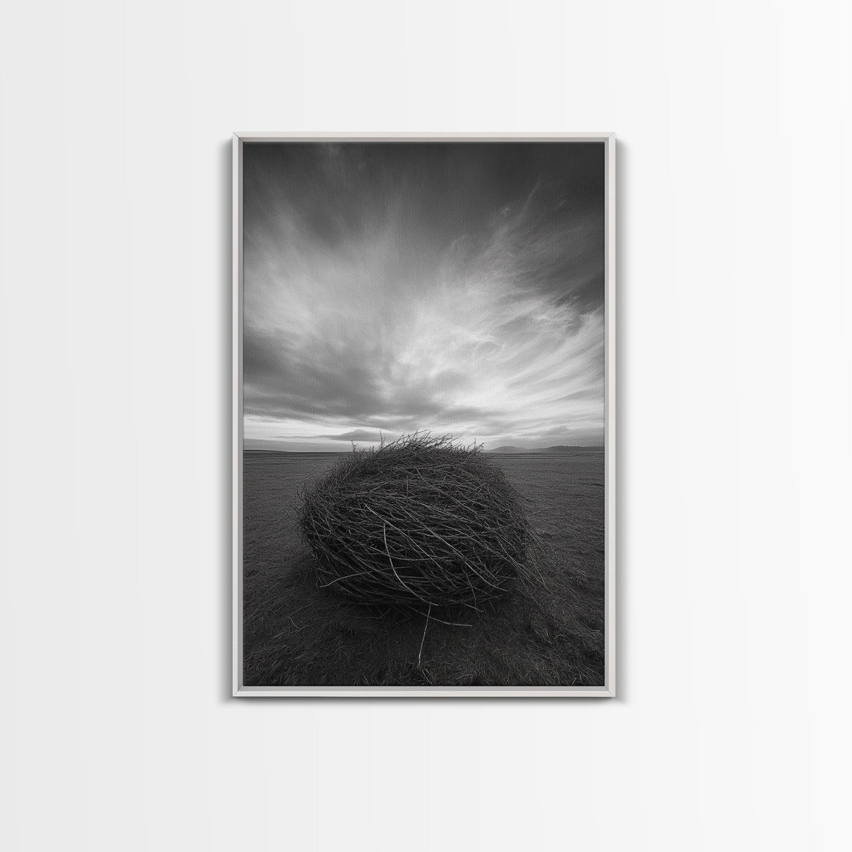 Twilight Field Nest, Tumbleweed Art, Desert Calm, Grassy Plains, Framed Canvas Print, Entryway Wall Art, Boho Nature Landscape