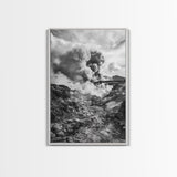 Volcanic Eruption Smoke, Lava Rocks, Earth Energy, Fiery Terrain, Framed Canvas Print, Office Wall Art, Dramatic Nature Landscape