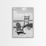 Wanted Poster, Beach Chair, Western Humor, Framed Canvas Print, Man Cave Decor, Coastal Country Style, Black and White Photography
