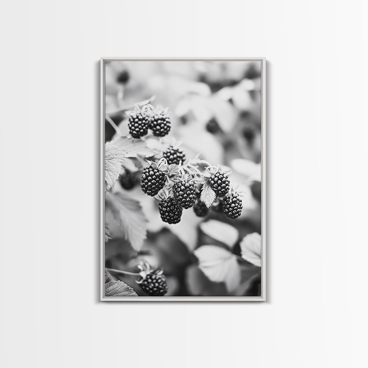 Blackberries in Bloom, Ripe Fruit Closeup, Garden Harvest, Natural Beauty, Framed Canvas Print, Farmhouse Kitchen Art, Fall Decor