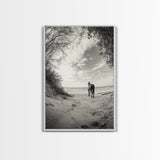 Horse on Shore, Ocean Path Scene, Wild Beauty, Serene Escape, Framed Canvas Print, Boho Wall Art, Bedroom or Entryway Decor