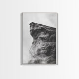 Stone Cliff Form, Abstract Rock Shape, Moody Earth Scene, Nature Texture, Framed Canvas Print, Office Wall Art, Minimalist Mountain Decor
