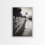 Palm Fence, California Pathway, Suburban Tranquility, Canvas Print, Outdoor Wall Art, Neutral Tones, Modern Minimalist Home Vibe