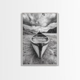 Canoe, Shoreline, Dramatic, Sky - canoe landscape Canvas Print, rustic wall art, entryway decor, nature photography, monochrome mountain