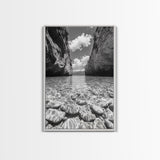 Clear Waterscape, Rocky Shoreline, Tropical Escape, Nature Photography, Framed Canvas Print, Beach House Coastal Wall Art